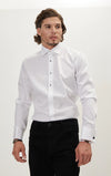 Classic Collar Jewel Button Tuxedo Shirt - White