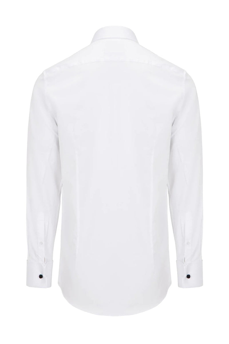 Classic Collar Jewel Button Tuxedo Shirt - White