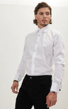 Classic Collar Jewel Button Tuxedo Shirt - White