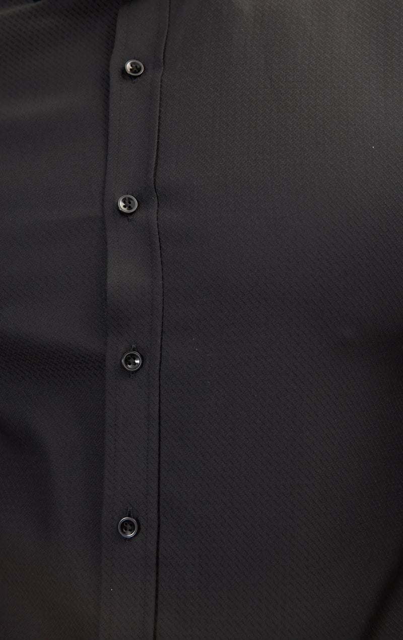 Textured Cotton Spread Collar Dress Shirt- Black