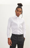 Textured Cotton Spread Collar Dress Shirt- White