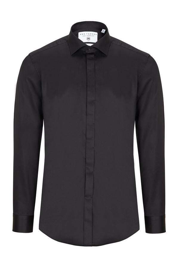 Hidden Placket Dress Shirt- Black