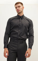 Hidden Placket Dress Shirt- Black