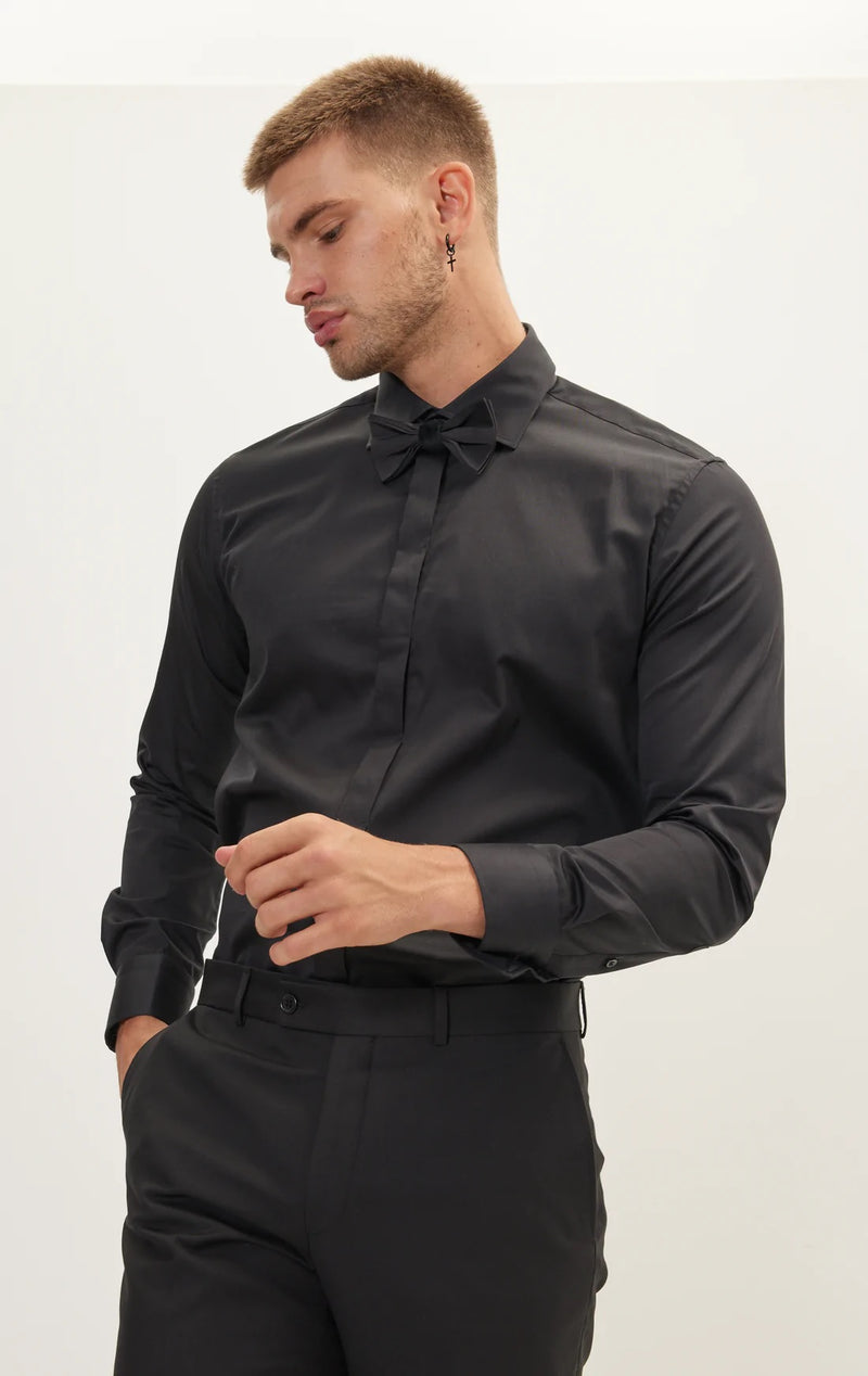 Hidden Placket Dress Shirt- Black Hidden Placket Dress Shirt- Black