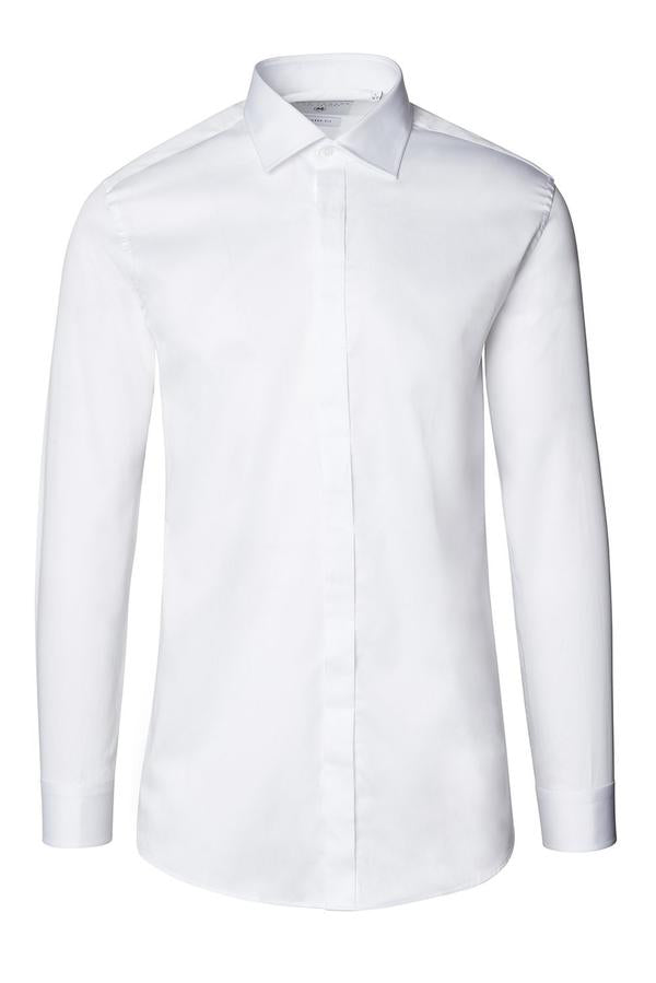 Hidden Placket Dress Shirt- White