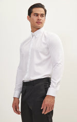 Hidden Placket Pinned Collar Tuxedo Shirt - White
