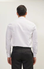 Hidden Placket Pinned Collar Tuxedo Shirt - White