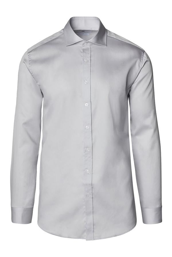 mens round collar dress shirt Perry Ellis Men's Untucked Slim Fit Total Stretch Banded Collar Shirt in Bright White, Size 2XL, 100% Polyester, Solid Long Sleeves