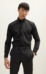 Textured Placket Tuxedo Shirt - Black