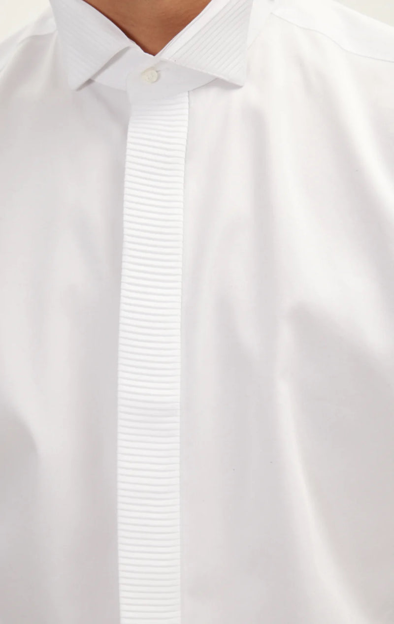 Textured Placket Tuxedo Shirt - White