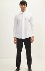 Textured Placket Tuxedo Shirt - White
