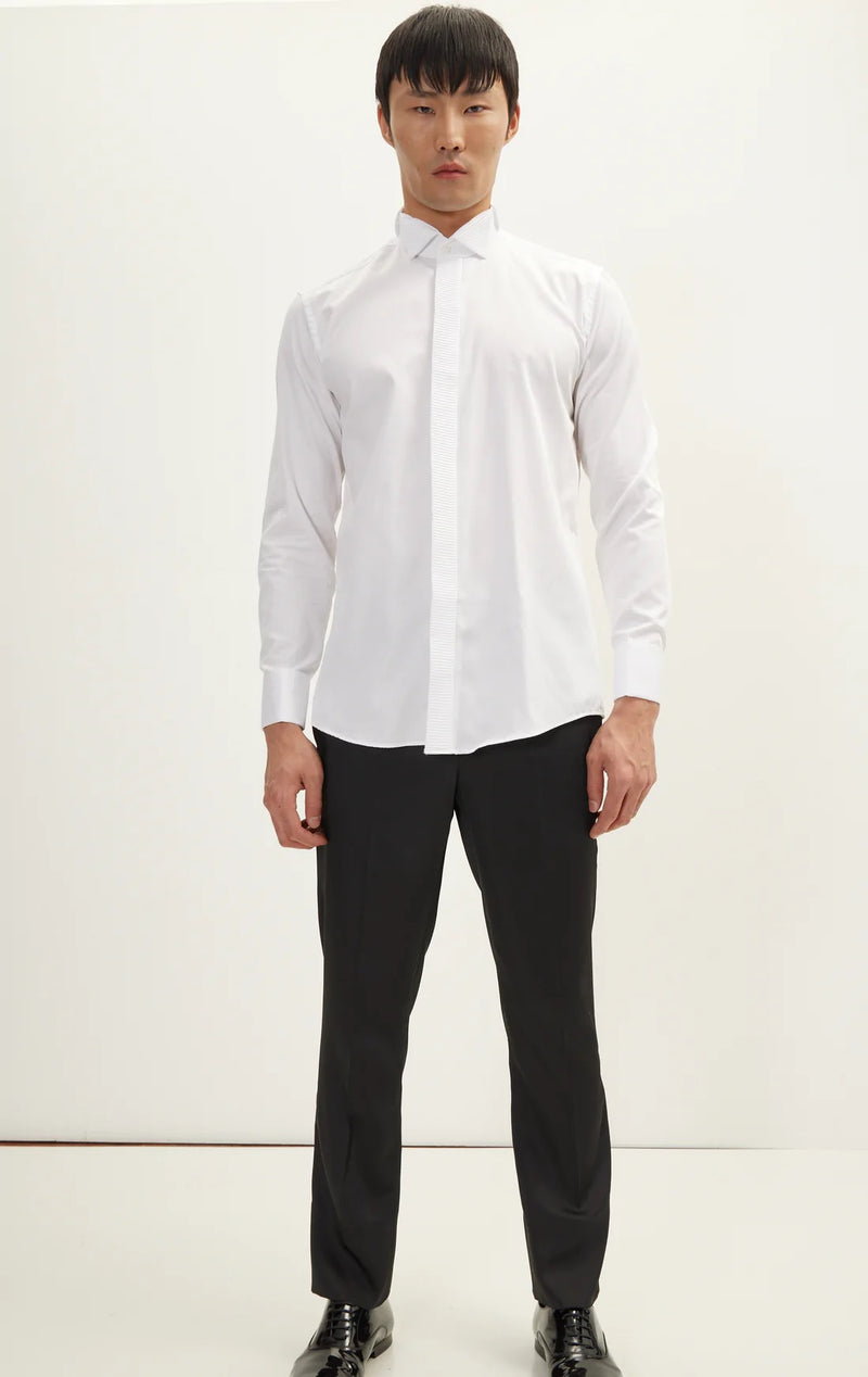 Textured Placket Tuxedo Shirt - White