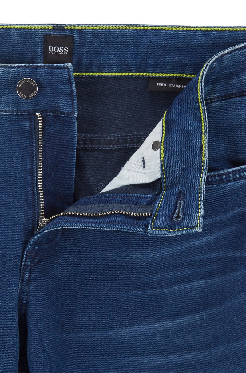 BOSS - Slim-fit jeans in bright-blue super-stretch denim