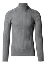 Roll Neck Ribbed Sweater - Grey