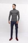 Roll Neck Ribbed Sweater - Grey