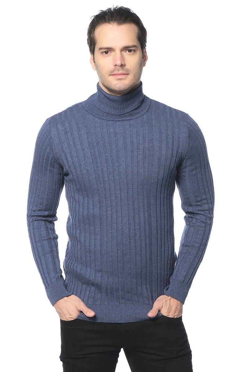 Roll Neck Ribbed Sweater - Indigo