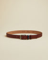 Brogue Detail Leather Belt - Dark Red