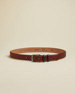 Brogue Detail Leather Belt - Dark Red