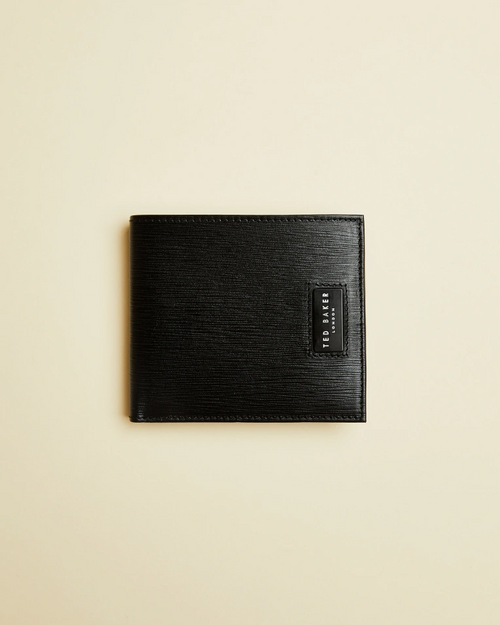 Woodgrain Leather Bifold Wallet- Black