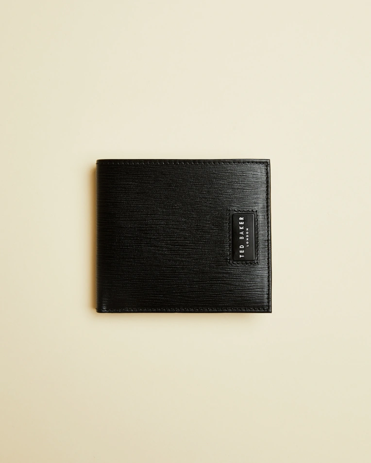 Woodgrain Leather Bifold Wallet- Black