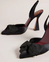 Satin Sling Back Heels with Bow - Black