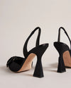 Satin Sling Back Heels with Bow - Black