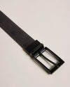 Debossed Check Leather Belt - Black
