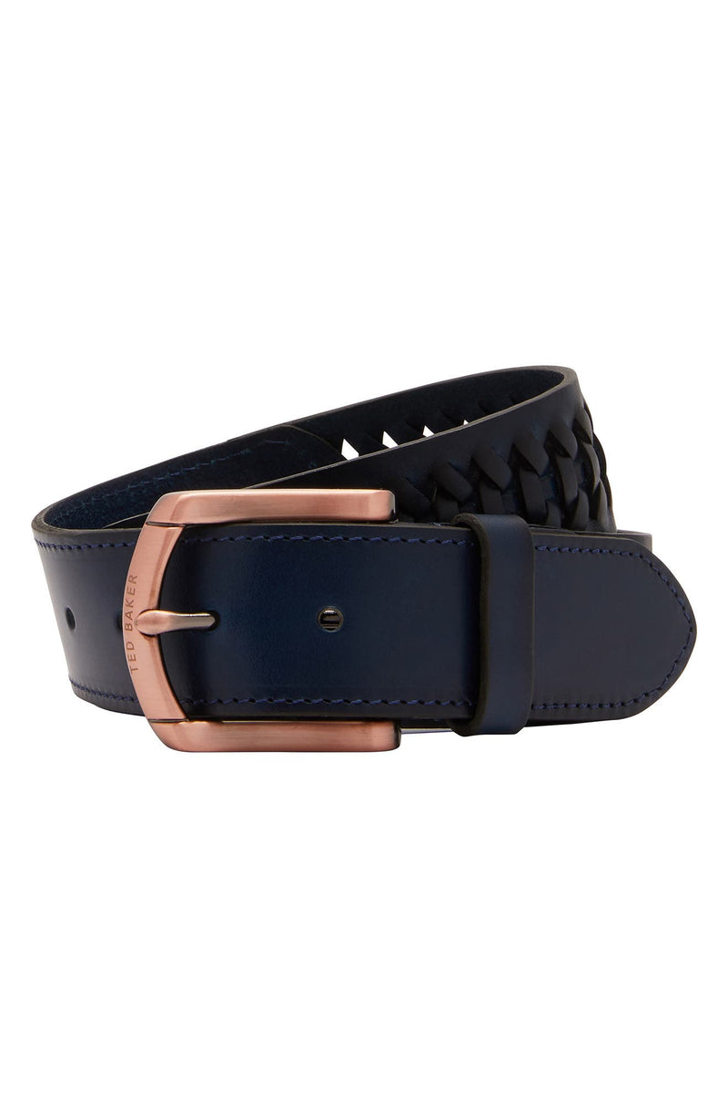 Woven Leather Belt- Navy
