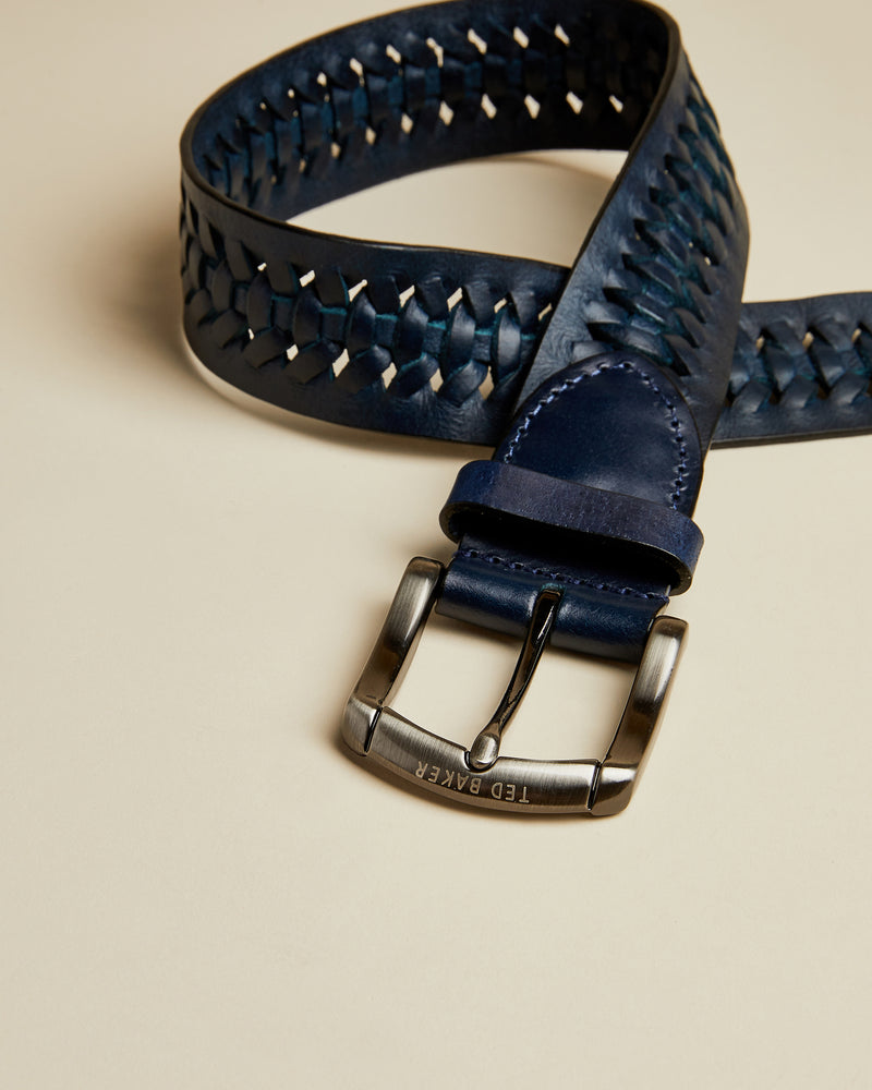 Woven Leather Belt- Navy