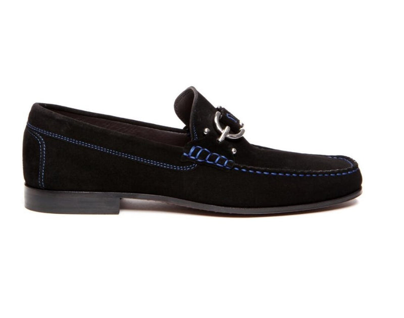 Contrast Stitch Suede Loafers - Black
