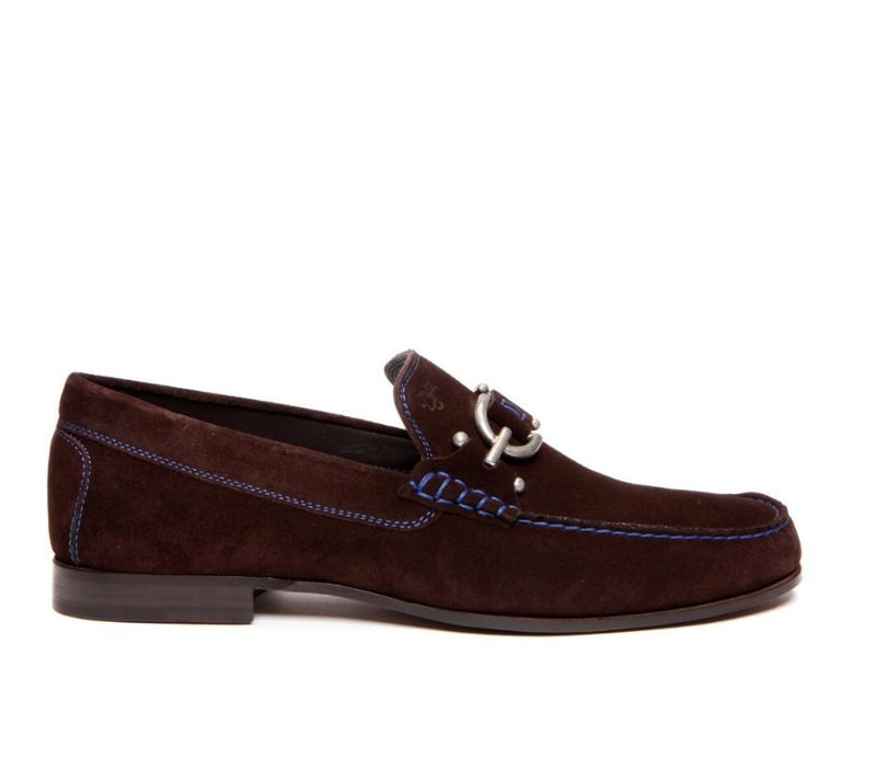 Contrast Stitch Suede Loafers - Espresso