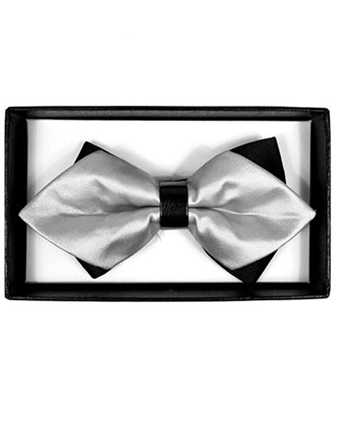 Pointed Tip Bow Tie - Silver/Black