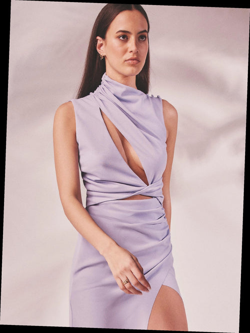Ruched Cut Out Midi Dress - Lavender