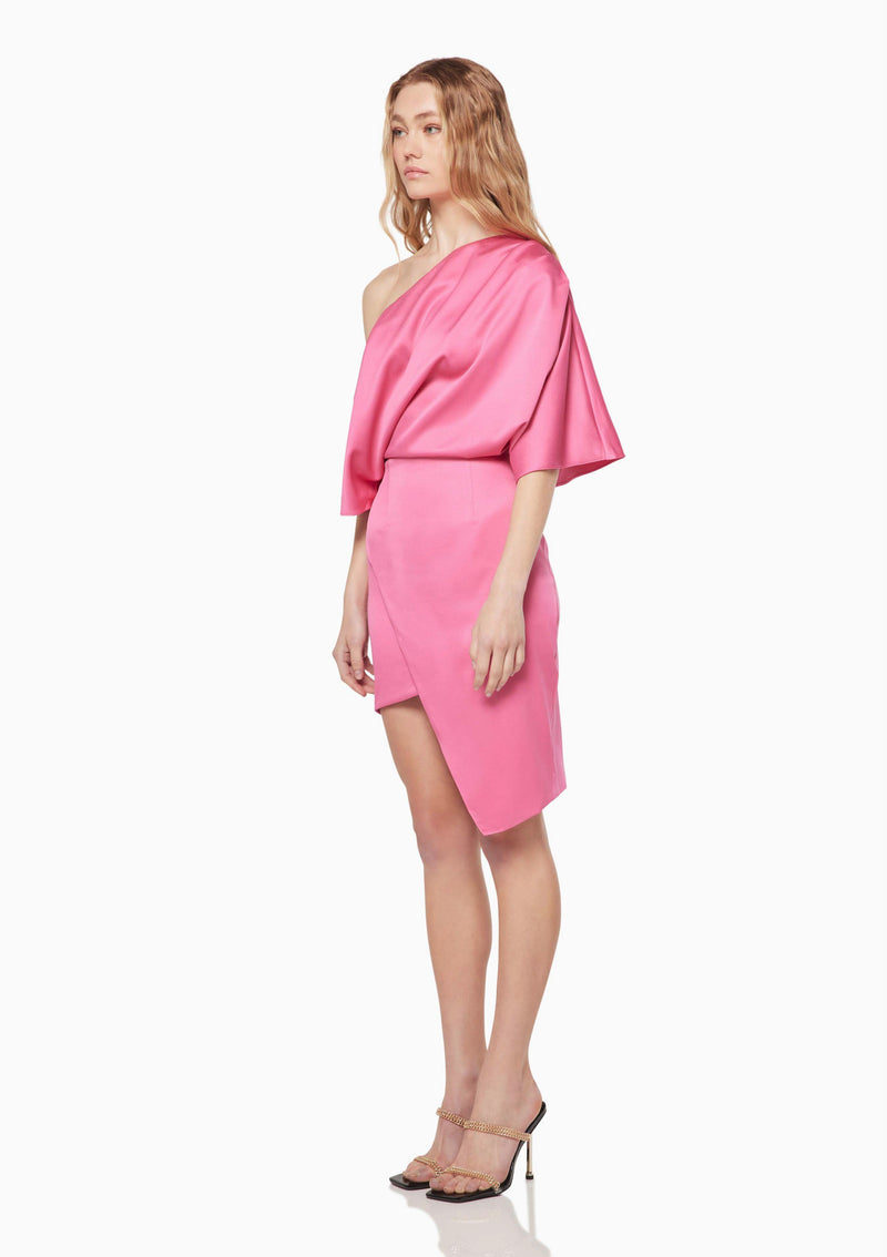 Draped Matte Satin Mini Dress - Pink