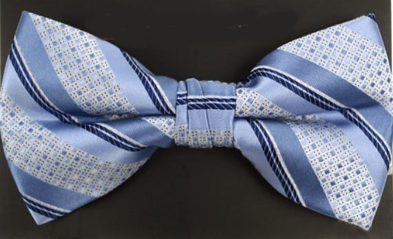 Striped Banded Bow Tie - Blue