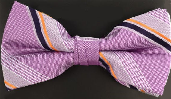 Striped Banded Bow Tie - Purple