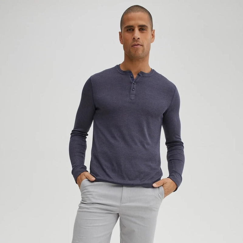 Soft Melange Knit Henley - Navy