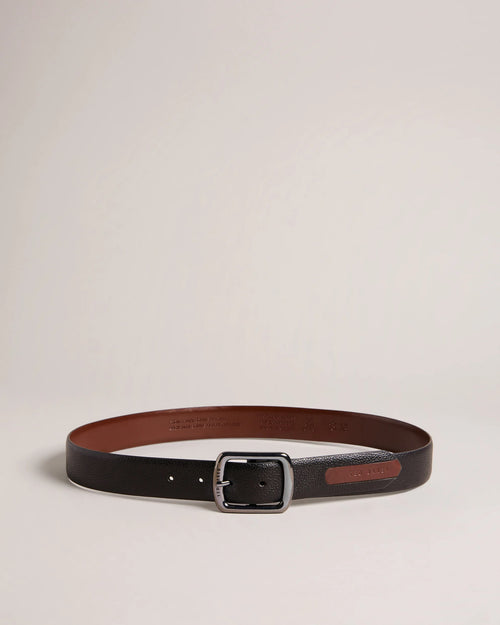 Contrast Detail Leather Belt - Black