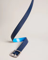Contrast Detail Leather Belt - Navy