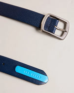 Contrast Detail Leather Belt - Navy