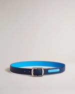 Contrast Detail Leather Belt - Navy