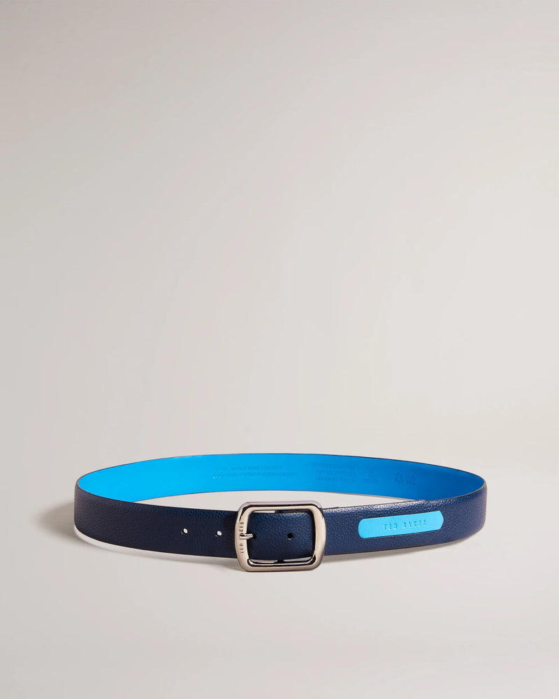 Contrast Detail Leather Belt - Navy