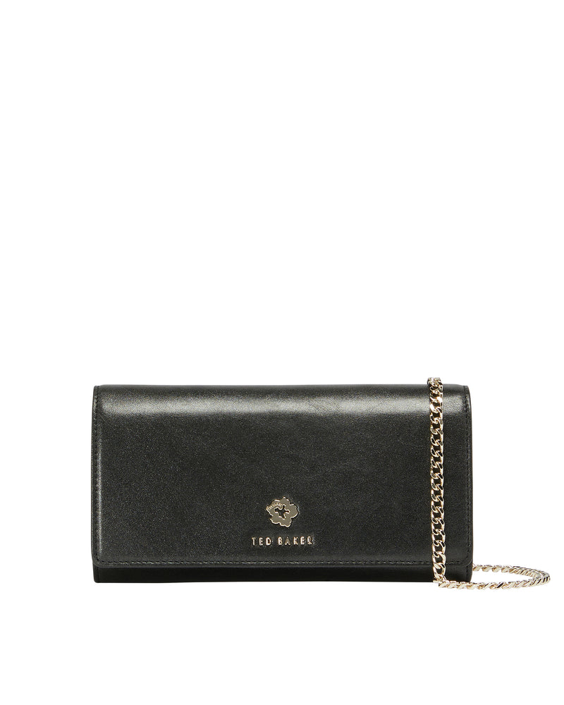 Leather Chain Strap Wallet - Black