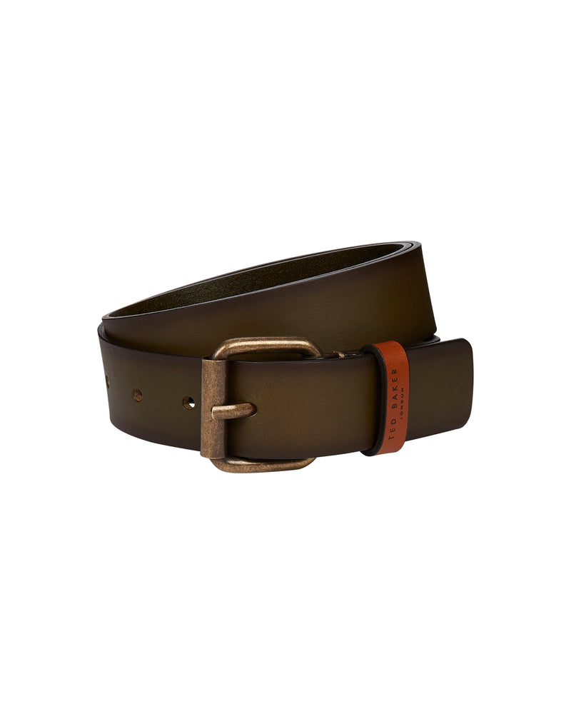 Antiqued Hardware Leather Belt - Olive