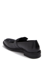 Velvet Panel Leather Loafers- Black