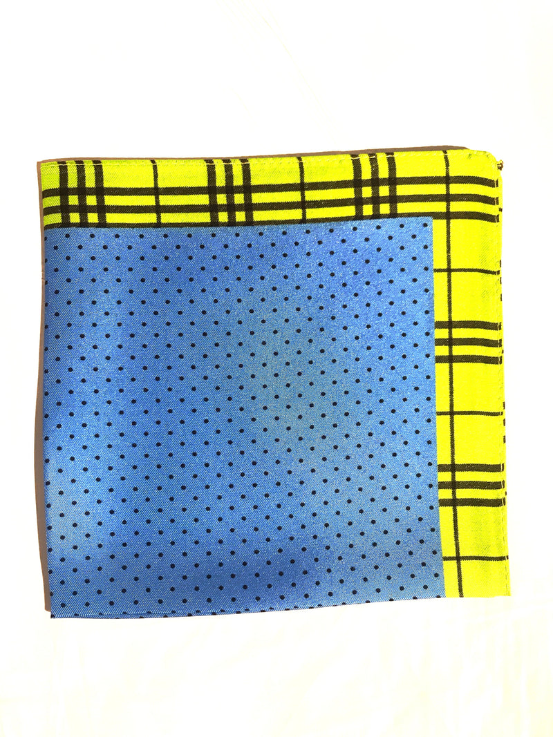 Plaid Polka Dot Silk Pocket Square- Green/Blue