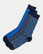 Ted Baker | Geo Print Three-Pack Cotton Sock Gift Set- Blue
