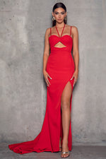 Strappy Gathered Bust Gown - Red