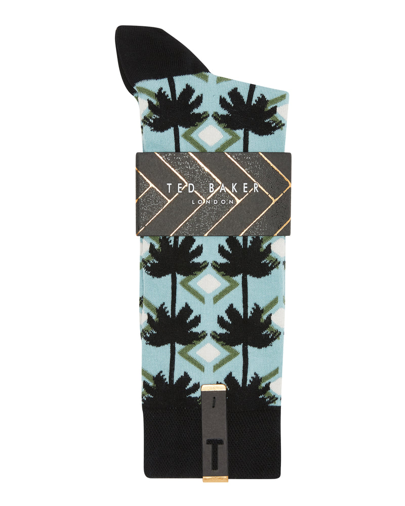 Palm Tree Cotton Socks - Light Blue