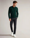 Long Sleeve Textured Knit Polo - Dark Green